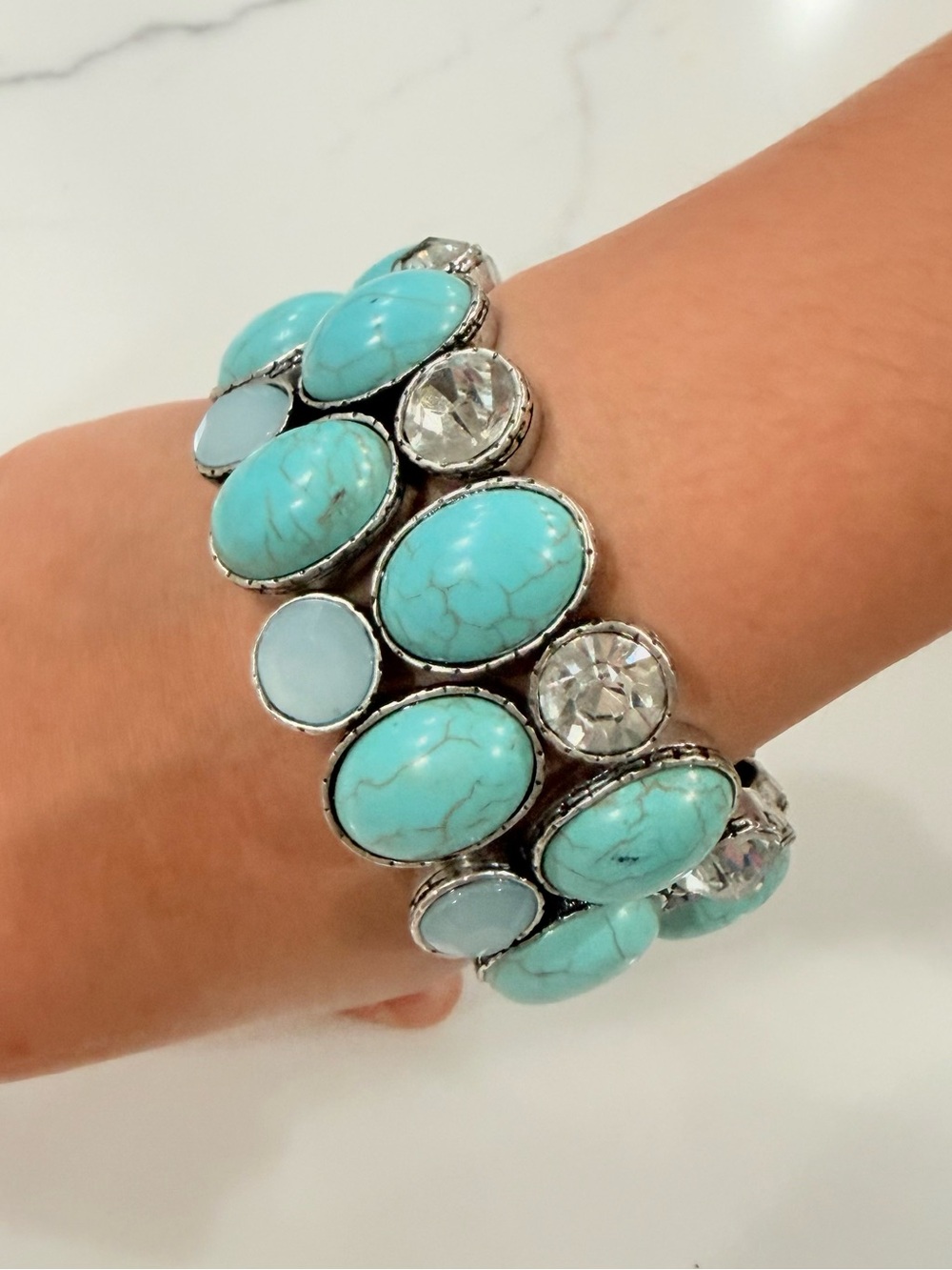 Chicos silver Turquoise Stretch chunky Bracelet southwestern BoHo statement gift